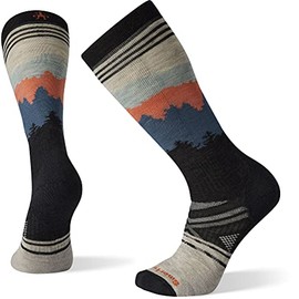 Smartwool Men's PhD Ski Medium Alpenglow Pattern Over-the-Calf Merino Wool Socks, Ash, Extra Large, Ash/Charcoal, Medium