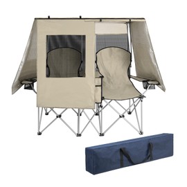 BESTHLS Double Camping Chair with Canopy Shade - Heavy Duty 600D Outdoor Loveseat for Adults, 2-Person Beach Chair with Umbrella, Folding Camp Loveseat for Fishing, Sports, Patio (Blue)