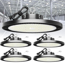 Super Bright 250w Ufo Led High Bay Light 4 Pack,5000k 35000lm High Bay Led Shop Lights With 5' Cable Plug,Hanging Shop Lights Garage Barn Lighting Light With Garage Workshop Factory Barn Warehouse