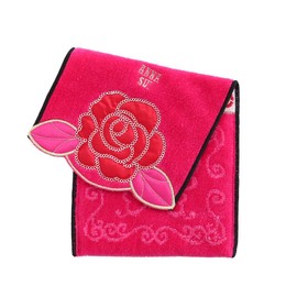 ANNA SUI 109338-0001 Pocket Towel, Rose Applique, 100% Cotton, Rose Sanitary Pouch, Women's, Hand Towel, Approx. 5.5 x 11.0 inches (14 x 28 cm), Pink