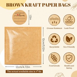 Outus Outus 100 Pcs Heat Sealable Cookie Bags with Window 4 x 4 Inch Grease Resistant Kraft Bakery Pastry Bags with Paper Stickers for Packaging Donut Bread Cookie Goods Sandwich Baked Treat