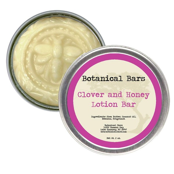 2oz Clover and Honey Lotion Bar All Natural Lotion in Tin