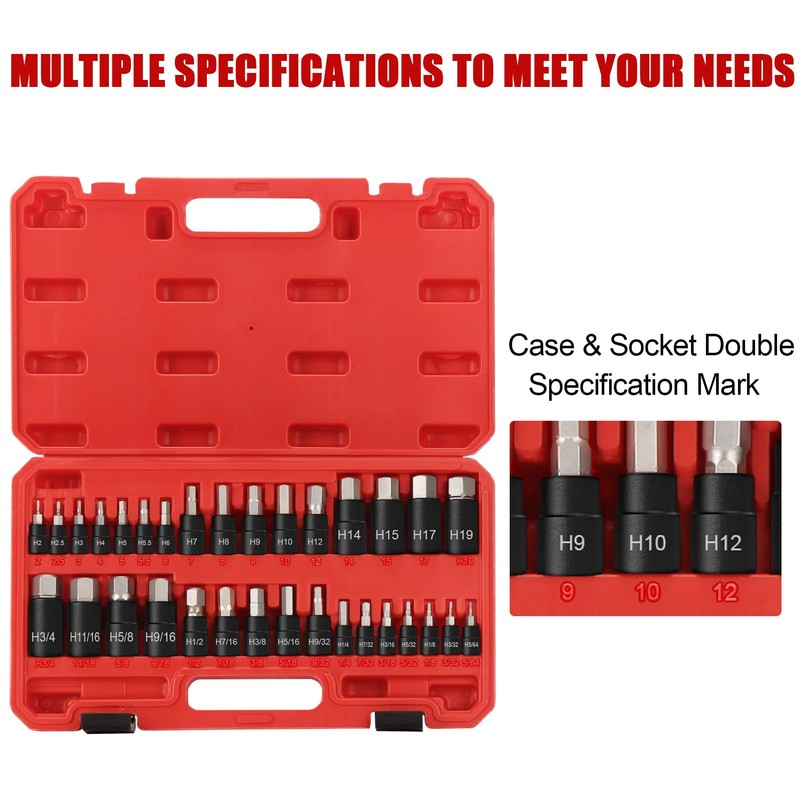 RIMKOLO Hex Impact Bit Socket Set, 32-Piece Allen Socket Set