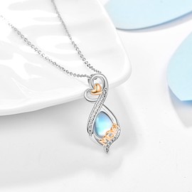 praymos Heart Necklace 925 Sterling Silver Necklace for Women Moonstone Pendant Rosegold Necklace Birthday Gift for Mum