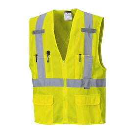 Portwest US370 Atlanta Hi Vis Mesh Safety Vest with Reflective Tape & 6 Pockets, Yellow, Large