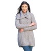 SAOL 100% Irish Merino Wool Women Classic Cable Coat (Grey,