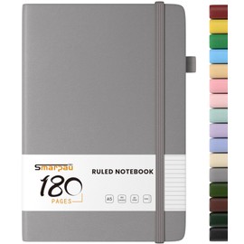 Smarpau Journal Notebook A5, 180 Pages Hardcover Lined Notebook, Thick Leather Journal for Women Men, No Bleed for Writing, Notepad for Office School Travel, Silvery