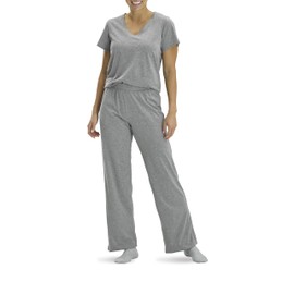 No nonsense Women's Short Sleeve/Pant Set, Medium Grey Heather, X-Large