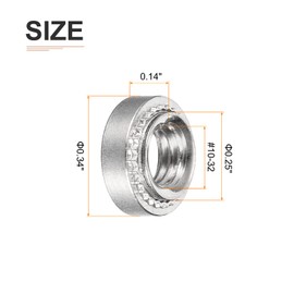DTGN #10 32 x 0.14"(DxL) Clinching Rivet Nut Fasteners 50 Pack for Construction Industry Stainless Steel Crimp Nuts Silver