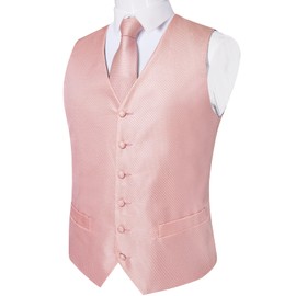 DiBanGu Mens Vest and Tie Set Formal Paisley Waistcoat and Necktie Pocket Square Cufflinks Silk Suit Vest for Tuxedo Wedding, Rose Gold, Large