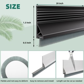 Door Draft Stopper with Brush, 39" Door Sweep for Bottom of Door, Self Adhesive Weather Stripping for Bottom of Door, Under Door Seal Dust/Noise/Hot or Cold Air Insulation, Black, 2 Pack