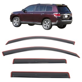 IKON MOTORSPORTS in Channel Window Visors Compatible with 2008-2013 Toyota Highlander & Highlander Hybrid, Slim Style Acrylic Smoke Rain Guards, Side Window Wind Deflectors 4PCS