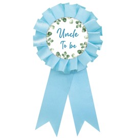 Eucalyptus Uncle To Be Tinplate Badge Pin, Uncle To Be Button Pin, Greenery Gender Reveal Brooch Button for Men, Blue Rosette Best Uncle Ever Award Ribbon, Neutral Baby Shower Party Decoration