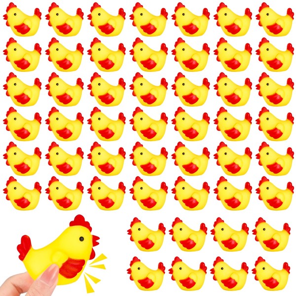 Silipull 50 Pcs Yellow Rubber Chicken Squeak Mini Rubber Chicks
