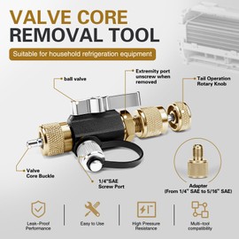 Behonor HVAC Valve Core Removal Tool,Valve Core Remover Installer Tool,1/4"& 5/16" Dual Valve Mega Flow Vacuum-Rated Valve Core Removal Tool,20 Microns Vacuum,Essential HVAC Tools for R32 R410 R22 R12