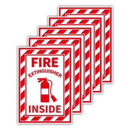 5 Pack Fire Extinguisher Inside Signs Labels – 4.13" x 5.83" – Glossy Laminated Vinyl Stickers & Decals, Weatherproof & Scratch Resistant for Cars, Trucks, RVs, Garage, Door, Cabinet
