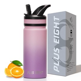 pluseight Insulated Water Bottle 600ml（20oz） Insulated Water Bottle With Straw and Lid for Sports, Gym or Office Stainless Steel Metal Drink Thermos Flask (Pink Purple)