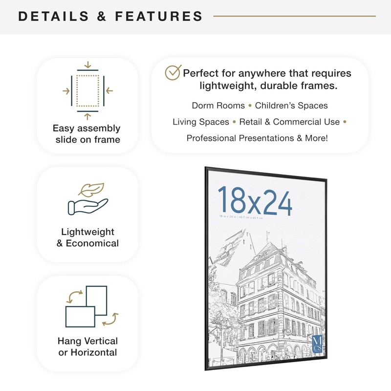 MCS Original Poster Frame 18x24 Black Lightweight Vertical & Horizontal
