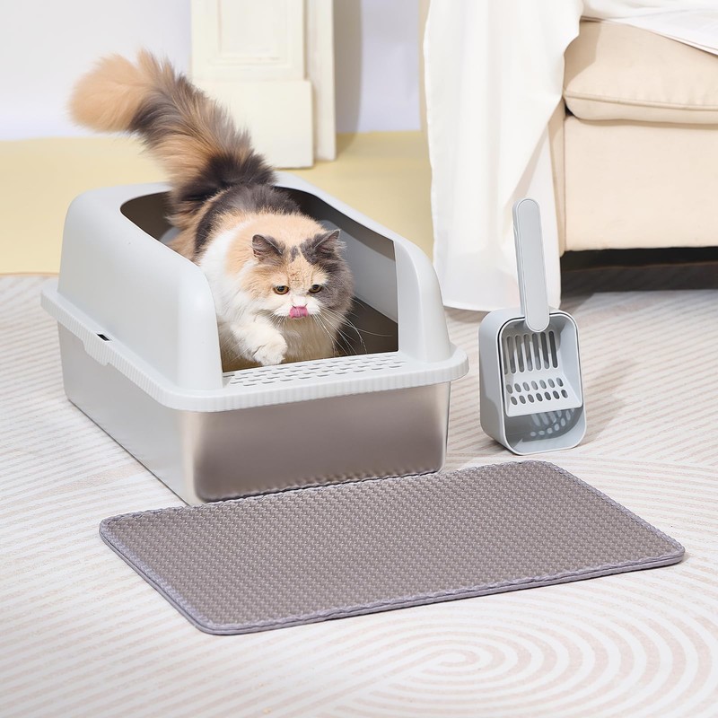 Henkelion Stainless Steel Cat Litter Box with Lid, 20" L