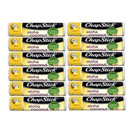 Chapstick Limited Edition Tropical Paradise Collection Aloha Coconut Flavored Skin Protectant Lip Balm Tube - Great for Moisturizing & Hydrating Chapped, Cracked, Dry Lips â€“ 0.15oz Each, 12 Sticks