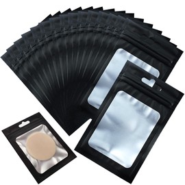 120 PCS Resealable Polyester Film Bags Smell Proof Mylar Bags for Food Storage Odor Proof Bags with Clear Window, Sealable Foil Packaging Zipper Pouches for Food Storage (Black, 3 X 4.7 Inch)