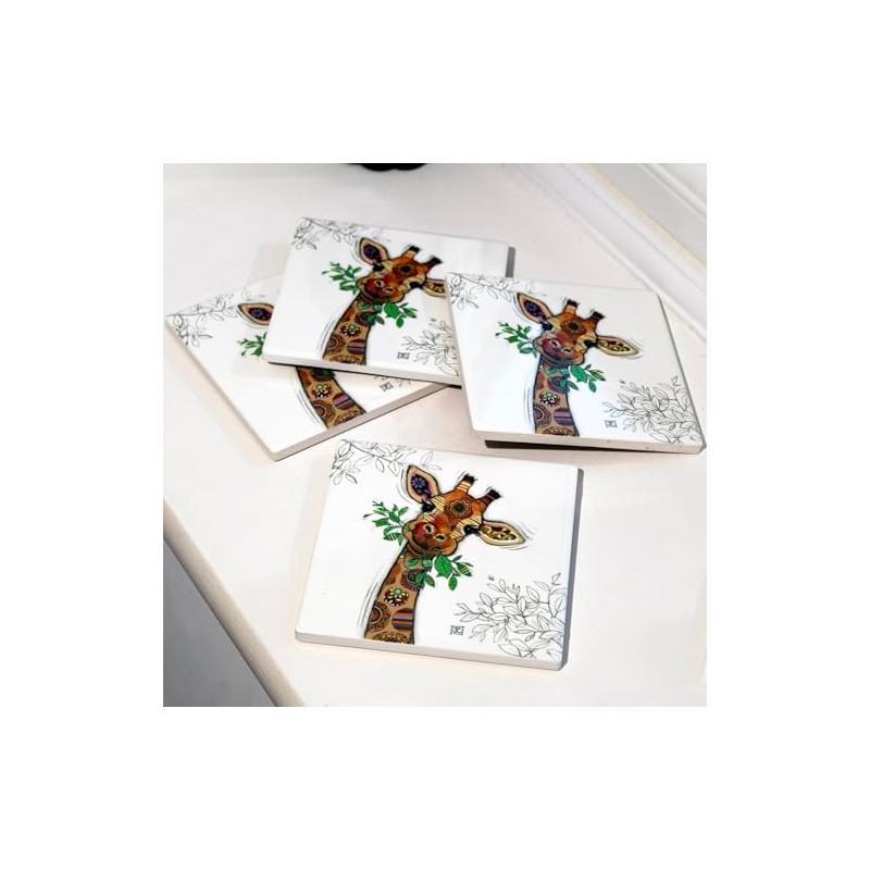 Bug Art Giraffe Ceramic Drinks Coasters, Set of 4, Square,