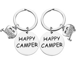 Happy Camper RV Keychain Trailer Jewelry Camping Keychain Key Ring Gift for Camper Lover Vacation Jewelry Christmas Gift（2 Pack）
