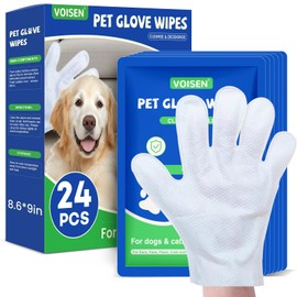 VOISEN 24 Pcs Pet Glove Wipes for Dogs and Cats,Cleaning & Deodorizing Bathing Grooming Wipes,Unscented Thick Nourish Fur Glove Wipes for Pet Dry Cleaning,Daily Care and Travel
