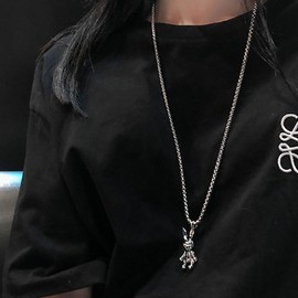 Inilbran Punk Rabbit Choker Necklace Silver Grunge Rabbit Necklace Choker Gothic Rabbit Pendant Necklace Vintage Onyx Cross Religious Necklace Jewelry for Women and Girls