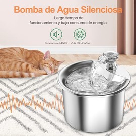 GAMAXIMA Fuente de Agua para Gato, 304 Acero Inoxidable Bebedero para Gato Perro, 68oz2 L Fuente para Gatos, Bebedero con Doble Grifo y Bomba...      