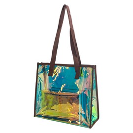 ONEART - Bolso de mano transparente iridiscente a la moda, holográfico, impermeable, bolso de hombro para ir de compras, gimnasio, viajes, Cian, 35cmx12cmx30cm