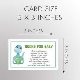 The Invite Lady Dinosaur Baby Shower Bring A Book Insert Little Library Collection Dino Egg Baby Dinosaurs Boy Blue Green Shower Activity Printed Cards (50 Count)