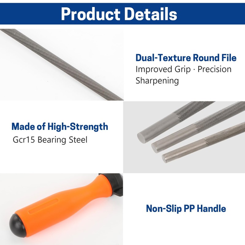 Chainsaw Sharpening File Set - 6 pcs Round Files for