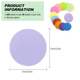 Sticky Notes, Self-Sticky Notes, 12 Colors Round Bright Colorful Sticky Pad for School Office Bible Study 2.36 x 2.36 Inch 600 Sheets