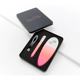 Spa-Rific 3pc Nano File and Ultra Wide Jaw Nail Clipper Set: Glass Nail Files with Large Nail Clipper and Metal Case Kit - Crystal Fingernail Manicure and Pedicure Tools - Coral Pink Ombre