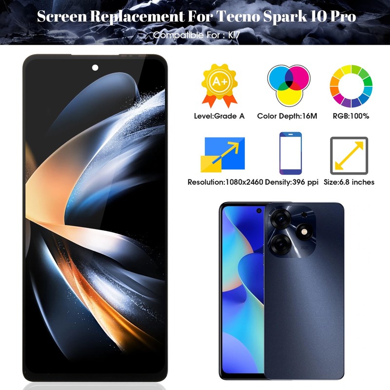 for Tecno Spark 10 Pro Screen Replacement for Tecno KI7