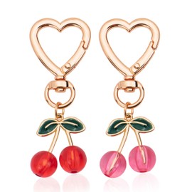New Fashion Kingdom Cute Cherry Keychain Kawaii Cherry Bag Purse Charms for Women Car Keys Decor Gifts Accessories (Red & Rose Red)