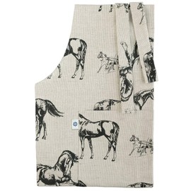 Linen & Cotton Apron, kitchen apron, cooking apron, barbecue apron, vintage, 70 x 84 cm (horses black), natural/beige