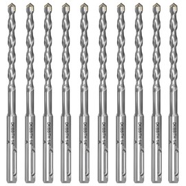 10-Piece 1/4” SDS Plus Drill Bits Rotary Hammer Drill Bit Set, Carbide Tipped for Drilling Concrete Cement Porcelain Tiles Ceramic Pots Stone Brick, Diameter 6mm, 160mm Long, SDS Plus Shank