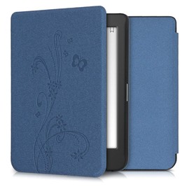 kwmobile Flip Case Compatible with Tolino Page 2 Case - eReader Case - Tendrils Butterfly Dark Blue