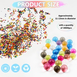 30000Pcs Coloured Water Beads Balls, 11-13mm Water Vase Filler Crystal Beads, Floral Arrangement Clear Beads, Large Colorful Water Beads Balls, Colorful Water Crystal Beads for DIY Home Decor