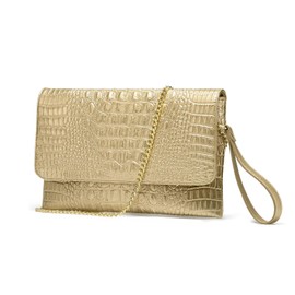 BellaBlend Elegant Evening Clutch for Women - Crocodile Pattern PU Leather Shoulder Bag with Wrist Strap for Wedding, Gala or Cocktail Party