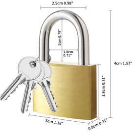 Faburo 2pcs Solid Brass Padlock with Key, Small Pad Lock with Key, Padlocks with 6 Same Keys, Storage Lock Shackle for Locker Outdoor Indoor Use