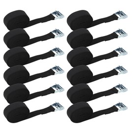 MUKCHAP 12 Pack 2m x 25mm Tie Down Lashing Straps, Adjustable Tensioning Belts Cam Buckle Tie Down Straps for Motorcycle, Luggage, Black