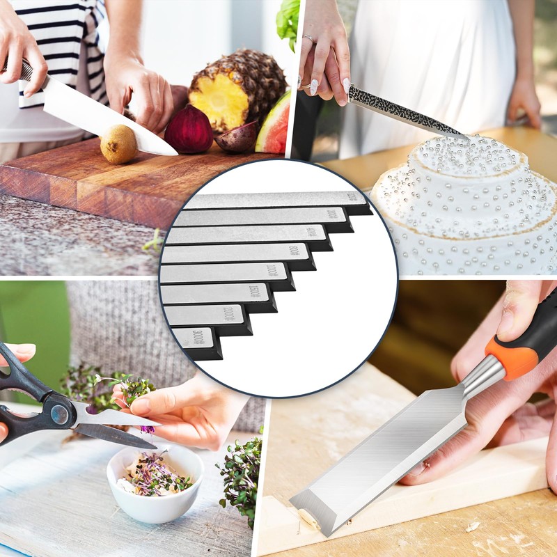 8 PCS Diamond Sharpening Stones, Professional Whetstone Set With Base,120/200/400/800/1000/1500/2000/3000