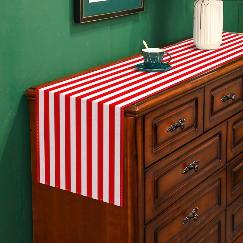 Buxiuer Red and White Striped Table Runner Circus Carnival Theme