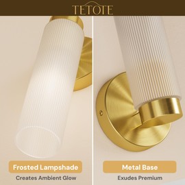 TETOTE Brushed Gold Wall Sconces Set of Two Modern Bathroom Wall Light Fixtures Farmhouse Wall Lights with Frosted Glass Shade for Mirror Bedroom Living Room