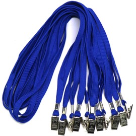 Ollain - Cordones para el cuello a granel, cordón azul con clip para tarjetas de identificación, etiquetas de nombre (azul, paquete de 50)