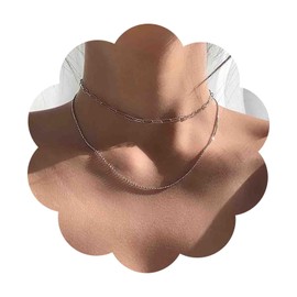 Aneneiceera Vintage Layered Paperclip Chain Choker Necklace Short Chunky Chain Necklace Silver Paperclip Necklace Elongated Chain Necklace Jewelry for Women and Girls