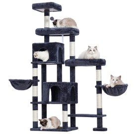 Hey-brother Cat Tree Tower, Scratching Posts with a Extended Part, Wide Platforms, Cozy Condos, Hammocks, Sisal Columns and Ball for Indoor Cats, 70.1 Inches, Smoky Gray MPJ038G